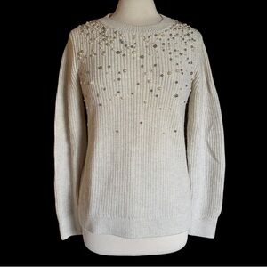 Banana Republic Pearl Beaded Merino Alpaca Sweater Off White Lux Knit M NWOT